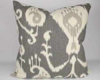 Grey Ikat Pillow Cover  // throw pillow, exposed metal zipper, neutral home decor, grey beige & cream, modern boho, handmade home