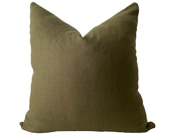 Juniper Green Linen Pillow Cover // hand made home, throw pillow, deep olive green, modern metal zipper