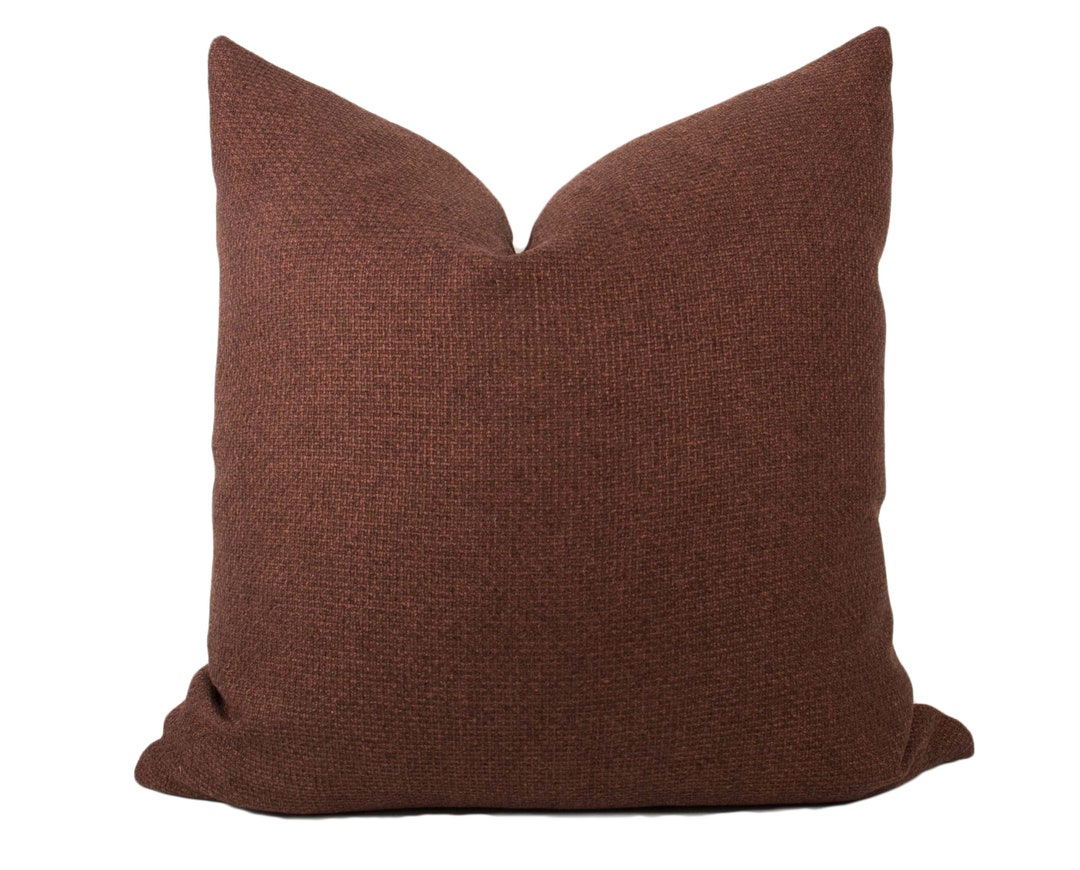 Clay Woven Pillow Cover // Hand Made Home, Rust Throw Pillow, Modern Metal Zipper, Home Decor