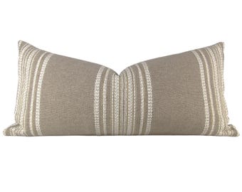 Beige Multi-stripe Lumbar Pillow Cover, 12x24" // handmade tan and cream striped lumbar pillow, neutral modern decor, beige striped pillow