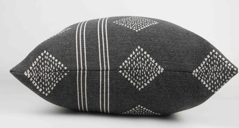 Charcoal Grey & Cream Tribal Pillow Cover 20, double sided // hand made throw pillow, black white gray, modern metal zipper, boho decor image 4
