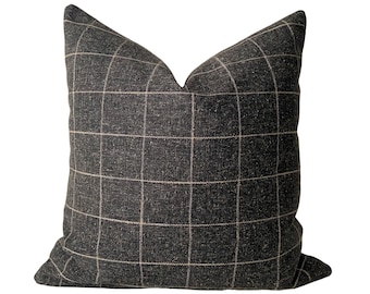 Charcoal Grey & Cream Check Pillow Cover // hand made throw pillow, black white gray, modern metal zipper, boho decor