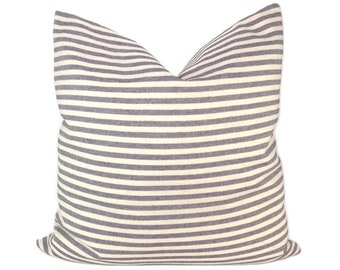 Grey & Cream Narrow Stripe Pillow Cover // hand made throw pillow, black white gray, modern metal zipper, casual boho decor