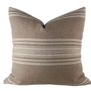 Tan Textured Stripe Pillow Cover // handmade neutral brown beige and cream striped lumbar pillow