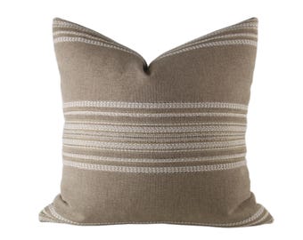 Tan Textured Stripe Pillow Cover // handmade neutral brown beige and cream striped lumbar pillow
