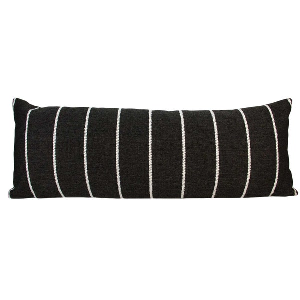 Black & White Rustic Stripe Long Lumbar Pillow Cover, 14x36" or 14x48" // handmade extra long lumbar, black and white minimalist stripe