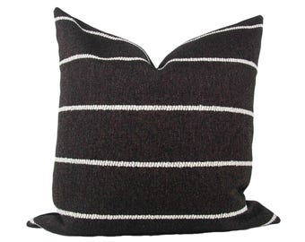 Black & White Rustic Stripe Pillow Cover // handmade throw pillow, black white, metal zipper, midcentury home decor, minimalist modern decor