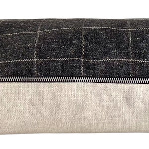 Charcoal Grey & Cream Check Long Lumbar Pillow Cover, 14x36 // handmade throw pillow, dark gray brown cream, modern minimalist home decor image 4