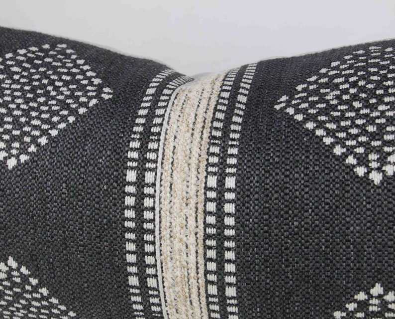 Charcoal Grey & Cream Tribal Pillow Cover 20, double sided // hand made throw pillow, black white gray, modern metal zipper, boho decor image 2