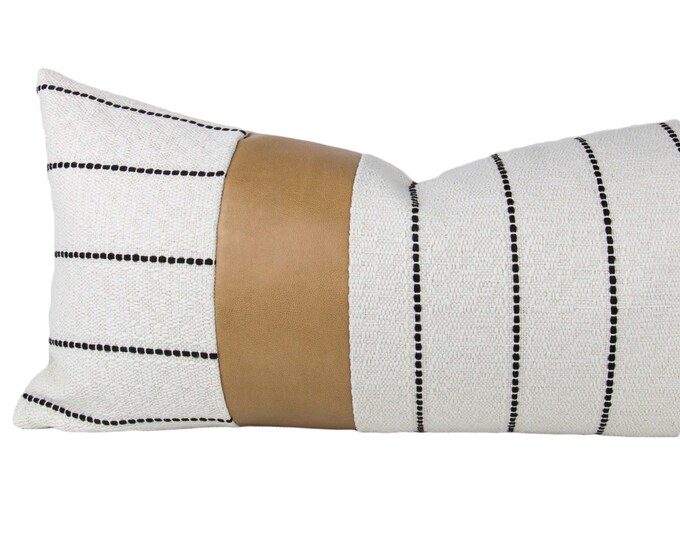 Cream & Black Striped Textured Pillow Cover W/ Tan Faux Etsy