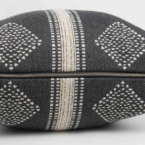 Charcoal Grey & Cream Tribal Pillow Cover 20, double sided // hand made throw pillow, black white gray, modern metal zipper, boho decor image 3