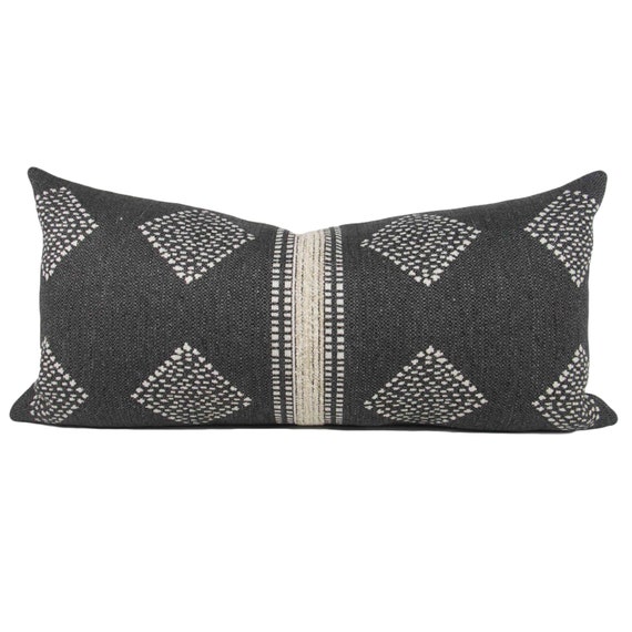 Charcoal Grey Cream Tribal Lumbar Pillow Cover Hand Made Home Throw Pillow Black White Modern Metal Zipper Home Decor Boho Etsy Canada