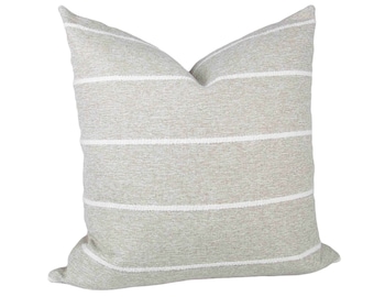 Sand & White Striped Textured Pillow Cover // hand made home, throw pillow, neutral, modern metal zipper, home decor, lumbar, boho