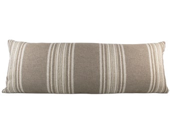 Beige Multi-stripe Long Lumbar Pillow Cover, 14x36" // handmade extra long lumbar, neutral tan and cream striped pillow