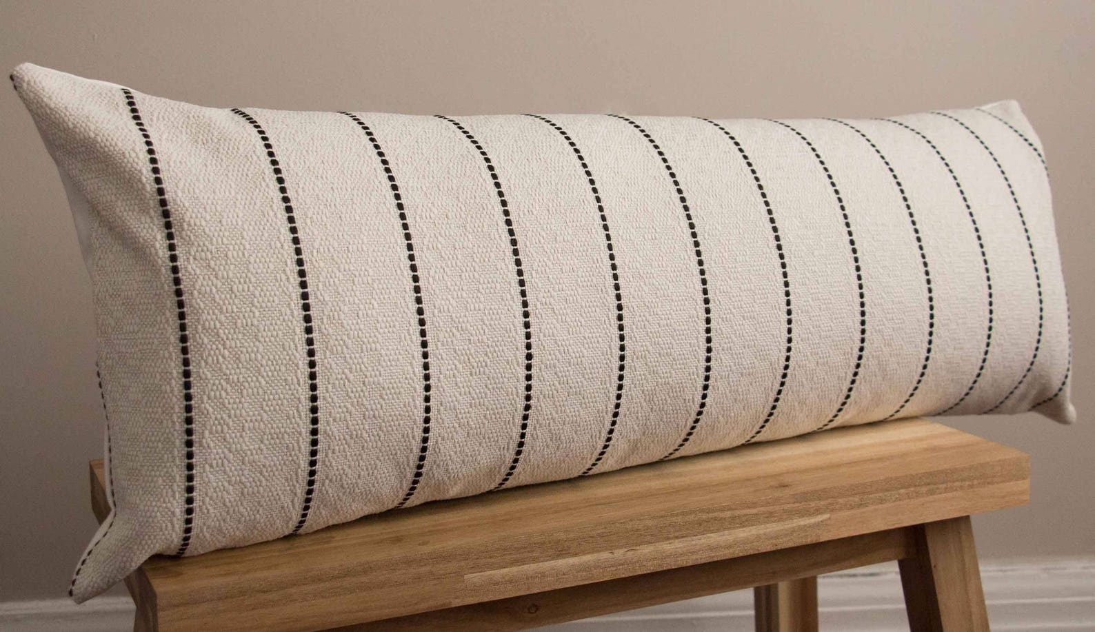 Cream & Black Striped Textured Long Lumbar Pillow Cover // Etsy