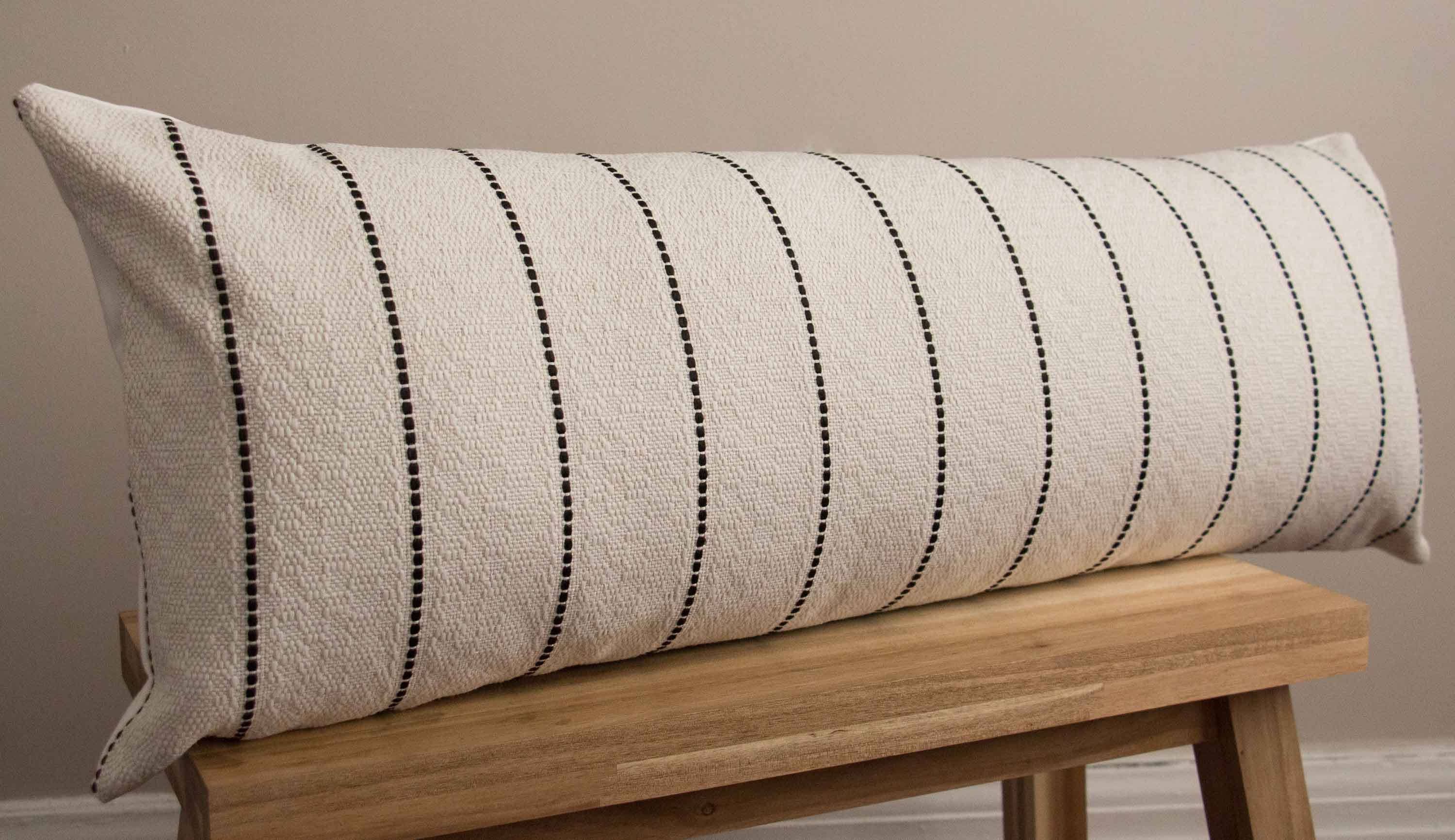 Cream & Black Striped Textured Long Lumbar Pillow Cover // Etsy