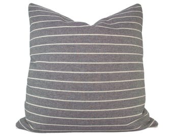 Grey & Cream Wide Stripe Pillow Cover // hand made throw pillow, black white gray, modern metal zipper, casual boho decor