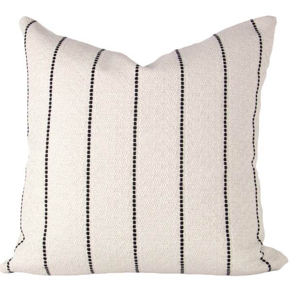 Cream & Black Striped Textured Pillow Cover // hand made home, throw pillow, black white, modern metal zipper, home decor, lumbar, boho