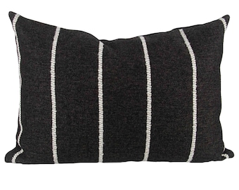 Black & White Rustic Striped Lumbar Pillow Cover // handmade home decor, black striped throw pillow, modern farmhouse, boho pillow