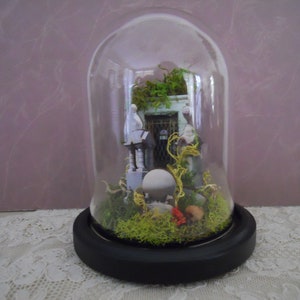 Miniature Cemetery Graveyard in Glass Dome Cloche Spooky Diorama Handmade Tiny Skull Macabre Scene Cabinet of Curiosities