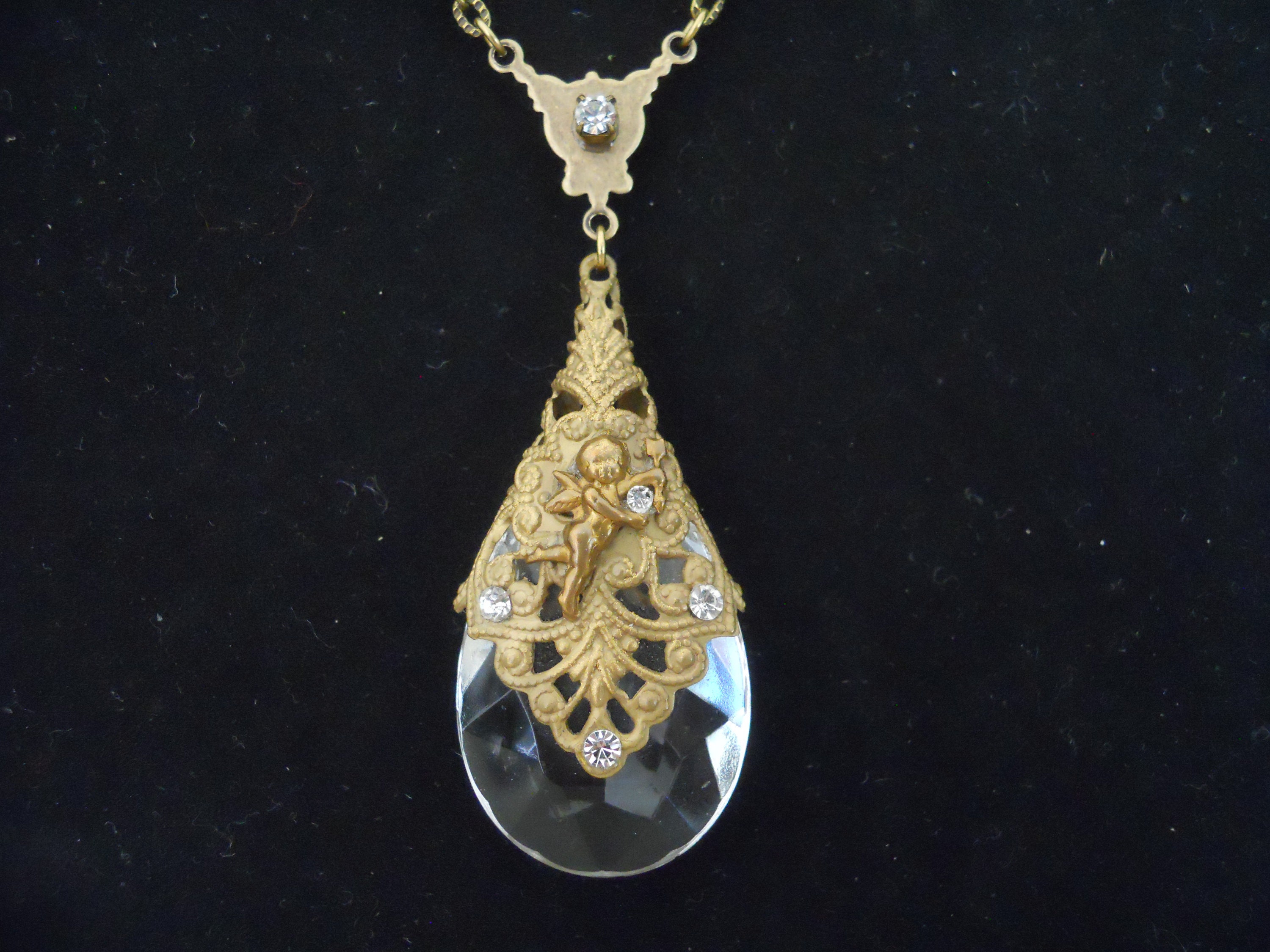 Vintage Assemblage Necklace Chandelier Crystal Brass Filigree | Etsy