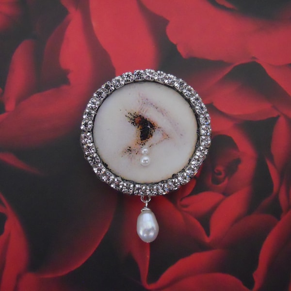 Lover's Eye Brooch Pin Georgian Antique Inspired Hand Embellished Freshwater Pearl Clear Rhinestones Pearl Teardrops Victorian Love Token