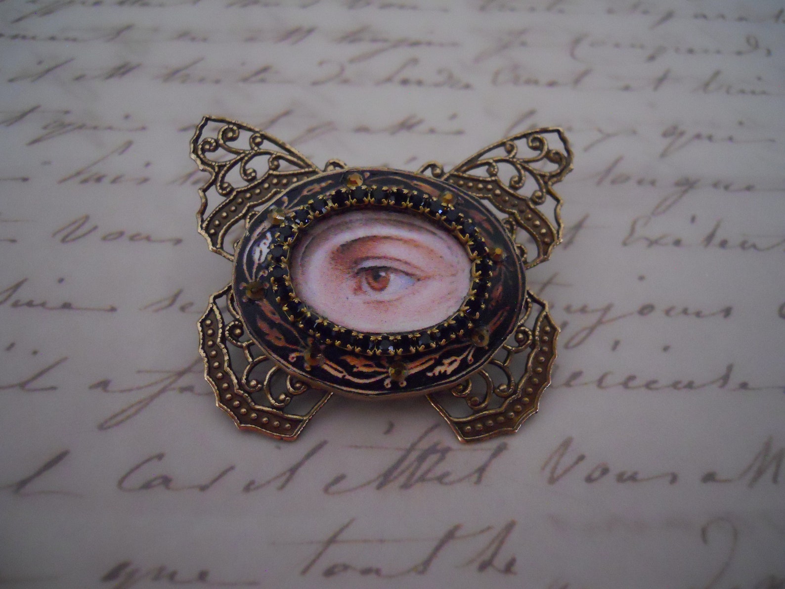 Lover's Eye Brooch Antique Inspired Antiqued Gold Etsy
