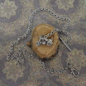 Antique Silver Tone Pocket Watch Chain Motorcycle Fob Charm Biker Double Link Chain Gift for Him Men&#39;s Accessory