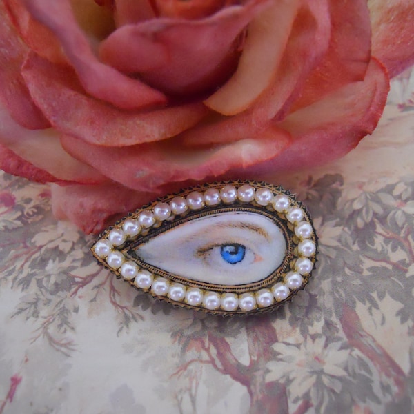 Lover's Eye Brooch Pin Georgian Antique Inspired Hand Embellished Lady's Eye Pearls Victorian Love Token