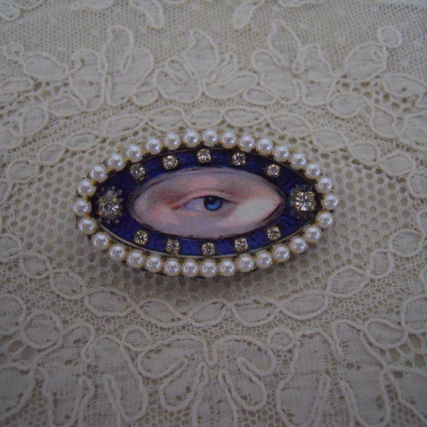Lover's Eye Brooch Pin Georgian Antique Inspired Hand Embellished Pearls Rhinestones Victorian Love Token