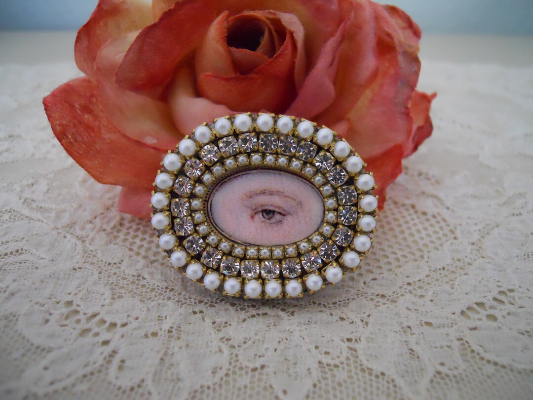 Lover's Eye Brooch Pin Antique Inspired Hand Embellished Lady