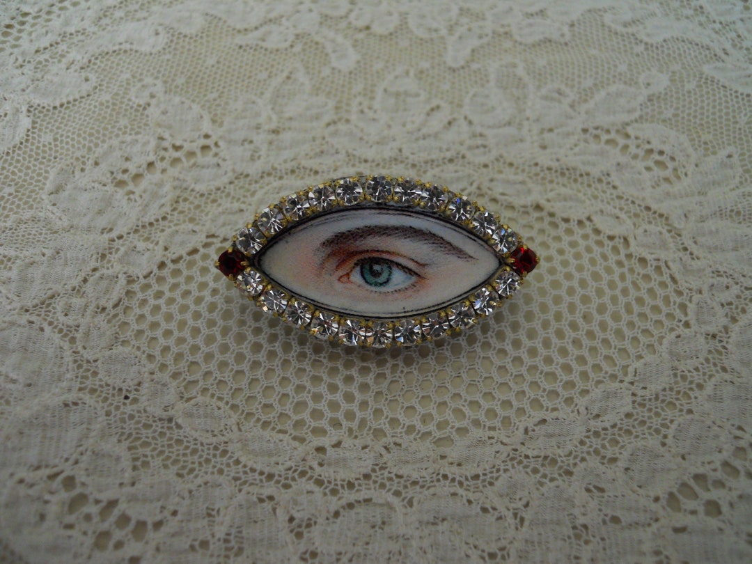 Lover's Eye Brooch Pin Antique Inspired Hand Embellished Clear