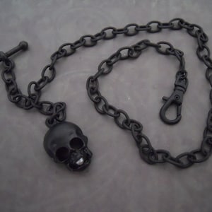 Gothic Black Pocket Watch Chain Black Skull with Pearl Fob Charm Memento Mori Mourning Jewelry Steampunk Men's Accessory