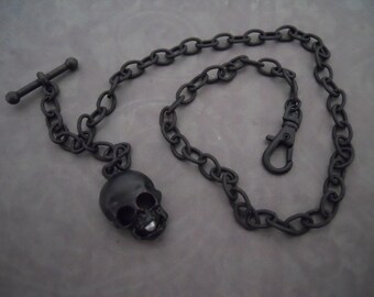 Gothic Black Pocket Watch Chain Black Skull with Pearl Fob Charm Memento Mori Mourning Jewelry Steampunk Men's Accessory