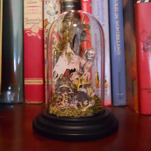 Spooky Miniature Graveyard in Glass Dome Cloche Gravestones Tombstones Macabre Scene Handmade Creepy Cemetery Cabinet of Curiosities