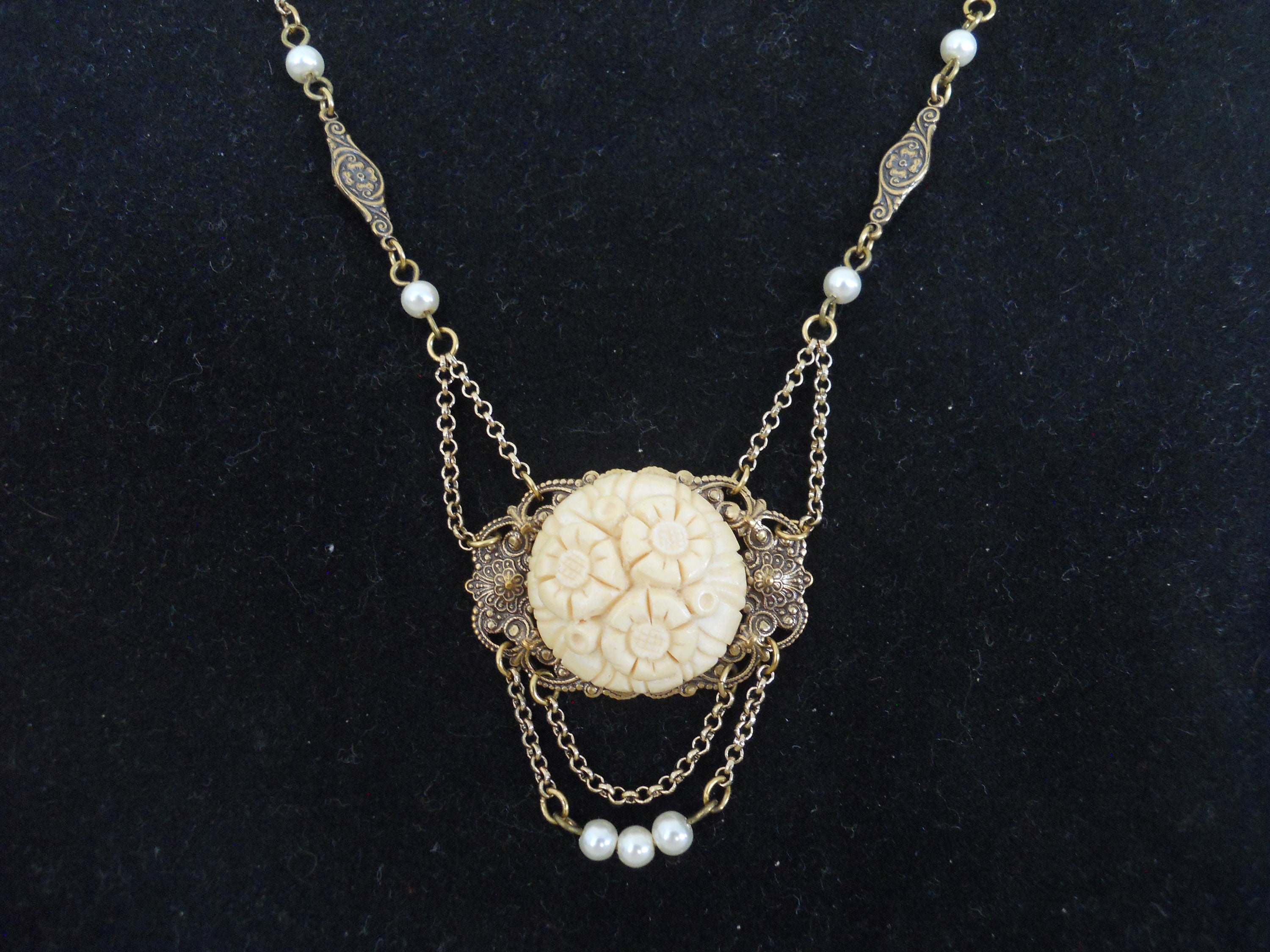 Antique Floral Bone Button Necklace Swag Chains Necklace Faux | Etsy