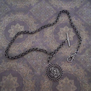 Antique Silver Pocket Watch Chain Reproduction English Coin Textured Rolo Chain Men&#39;s Accessory Gift