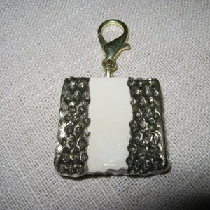 Square Key Chain - Antique Gold and White with Embossed Design