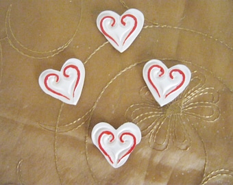 Set of Four White and Red Heart Magnets