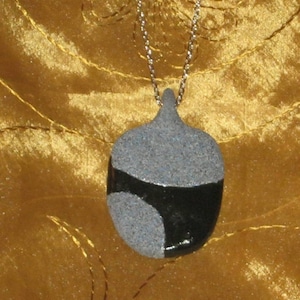 Dimensions - oval, gray slate granite stone with black design pendant necklace