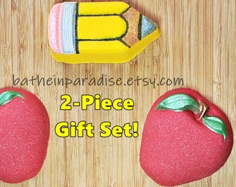 2 Piece Bath Bomb Set | 1 Pencil and 1 Red Apple | Bath Bombs for Teachers | Teacher Gifts