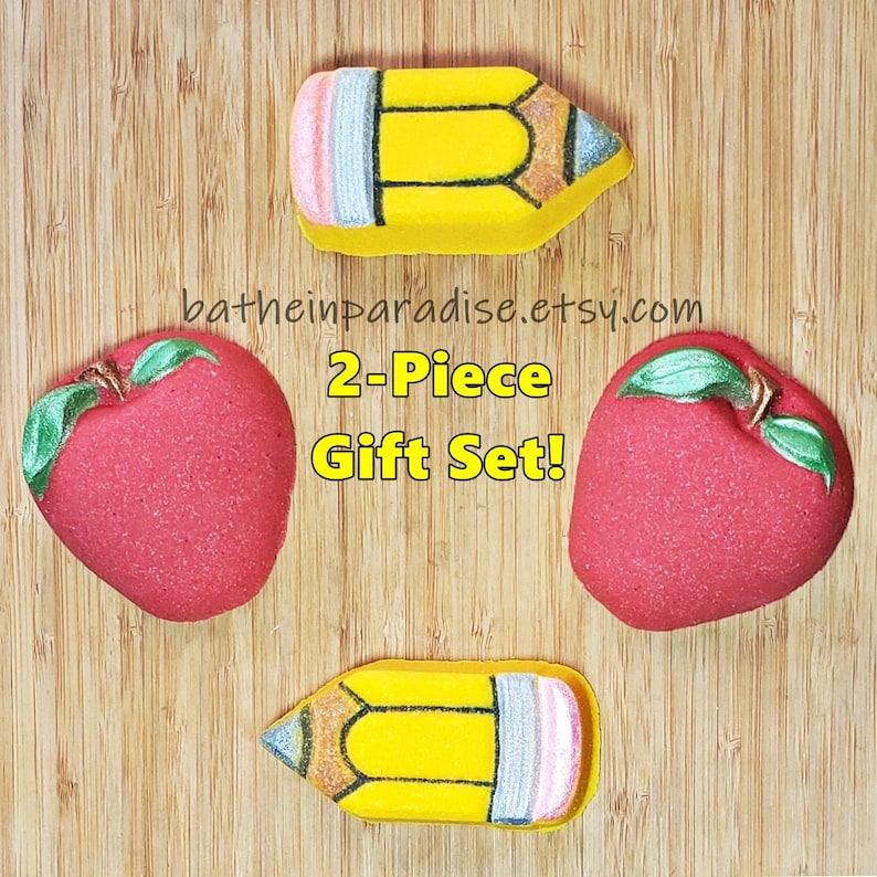 2 Piece Bath Bomb Set 1 Pencil and 1 Red Apple Bath Bombs for Teachers Teacher Gifts Bild 1