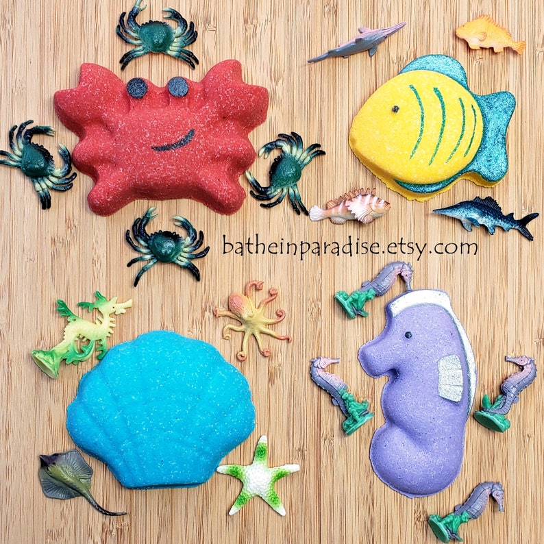 Toy Inside! Sea Animal Bath Bombs | Fishy Friend Crab Seahorse Seashell | Surprise Toy Inside | Bath Bombs for Kids image 1
