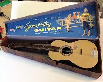 Vintage Gene Autry Emenee Childrens Guitar | Original Box | Cowboy Guitar | Kids Instruments | Kids Guitar |
