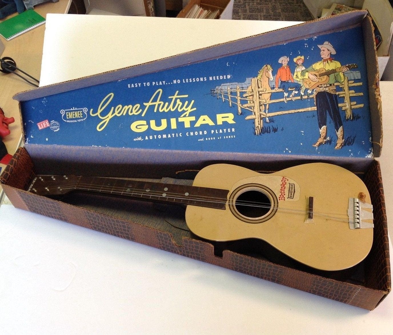 Vintage Gene Autry Emenee Childrens Guitar Original Box Cowboy
