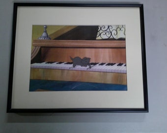 Aristocats cat on piano  original animation production cel with background art