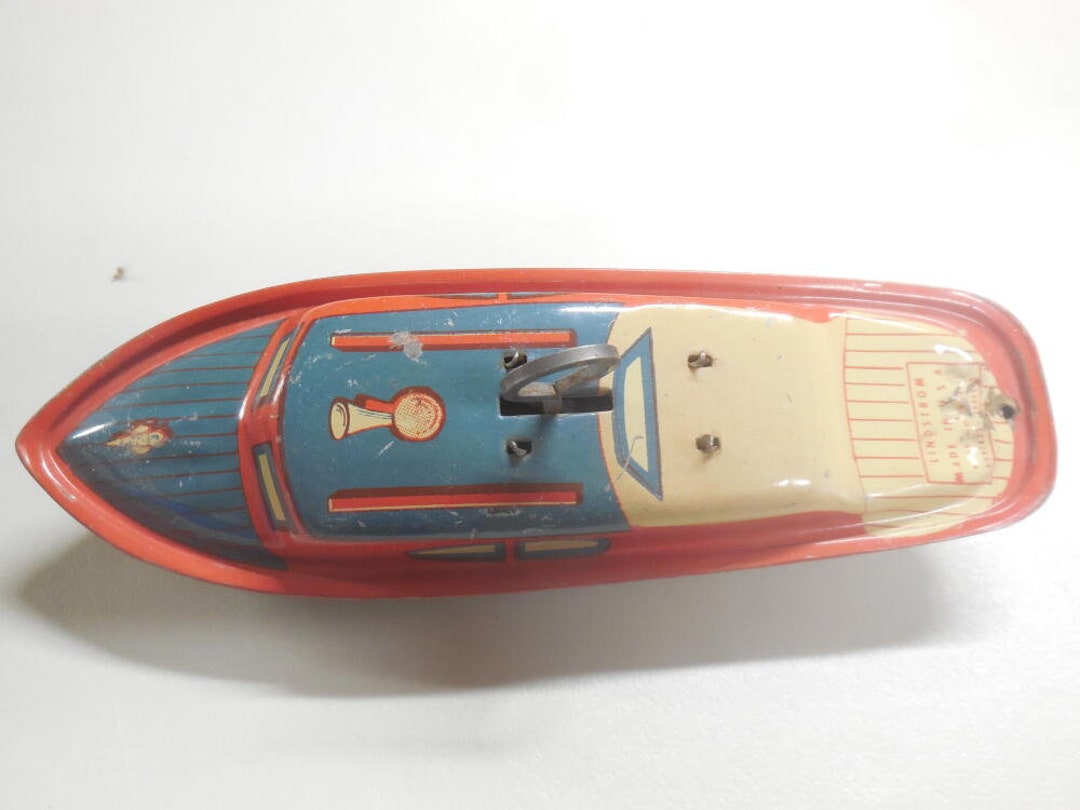 Lindstrom Vintage Tin Litho Windup Toy Boat 1930's Etsy