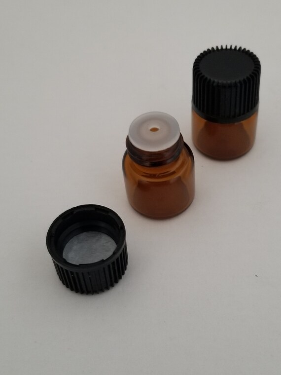 Sample dram bottles! Essential Oil Amber Glass Vials w//orifice 1ml /& 2ml size