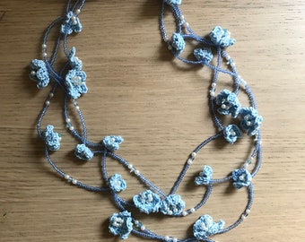 Crochet necklace, summer necklace, boho necklace, knotted necklaces, gift for her, multi-strand necklaces, adjustable necklace, flower necklaces