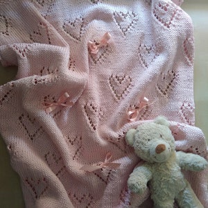 Knitted baby blanket, cotton blanket, blankets from Italy, birth gift, newborn layette, hearts blanket